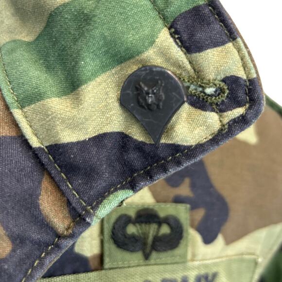 Vintage US Army Paratrooper Hooded Field Coat Camouflage Green S Small Short - Picture 8 of 14